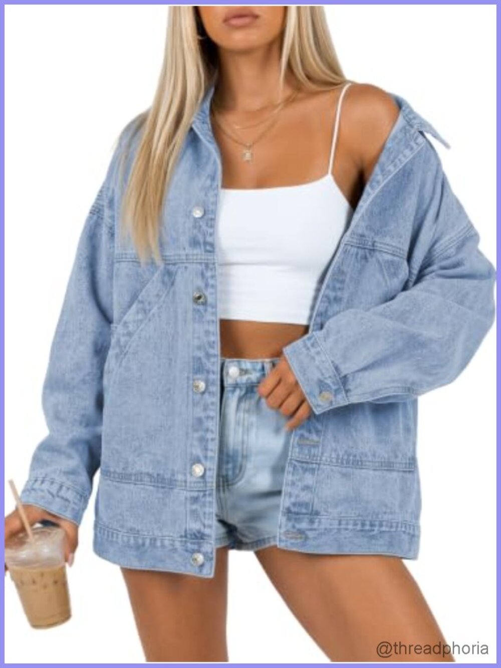 Womens Oversized Cotton Denim Jean Jacket Boyfriend Trucker Coat